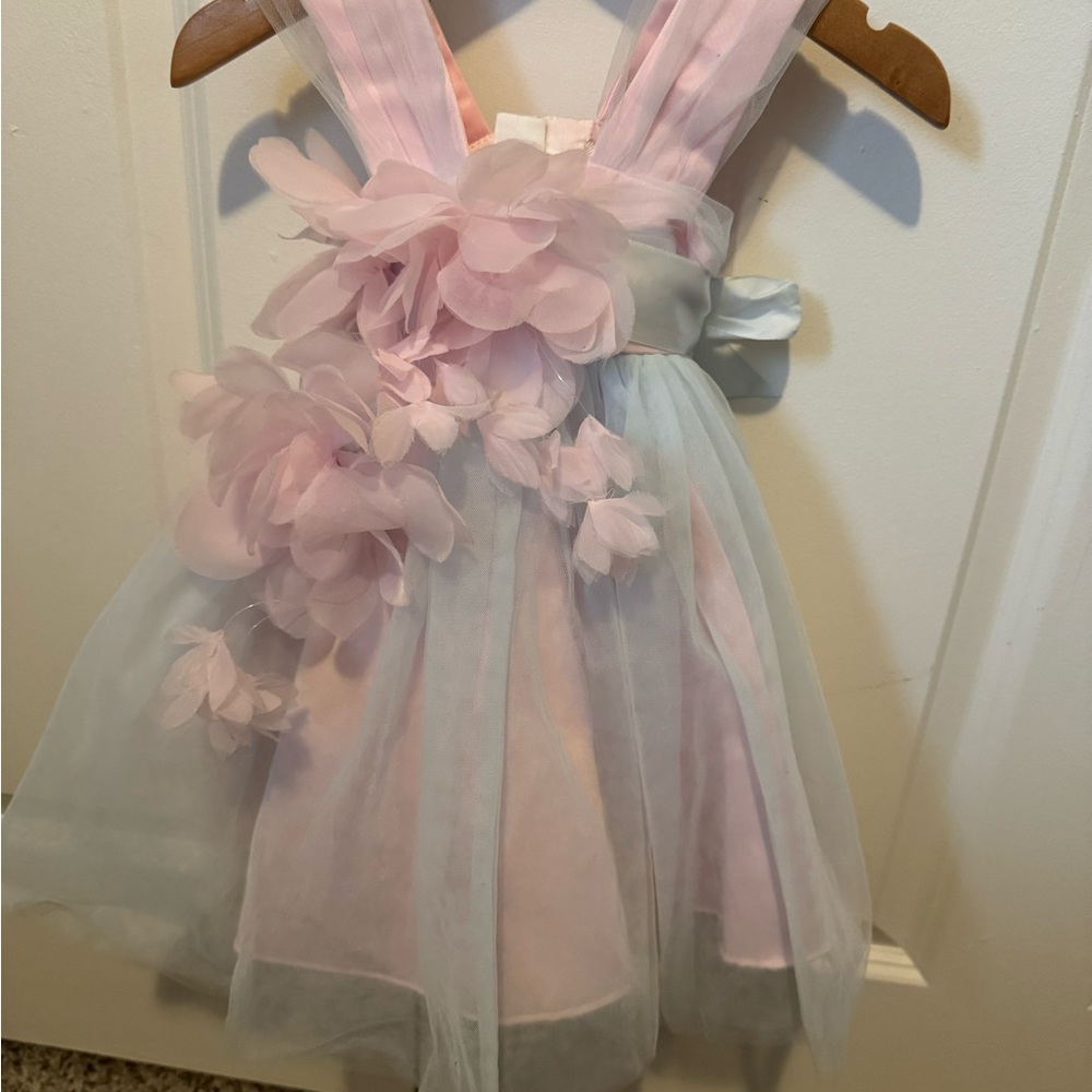 Pink embellished tiered sundress with spaghetti straps